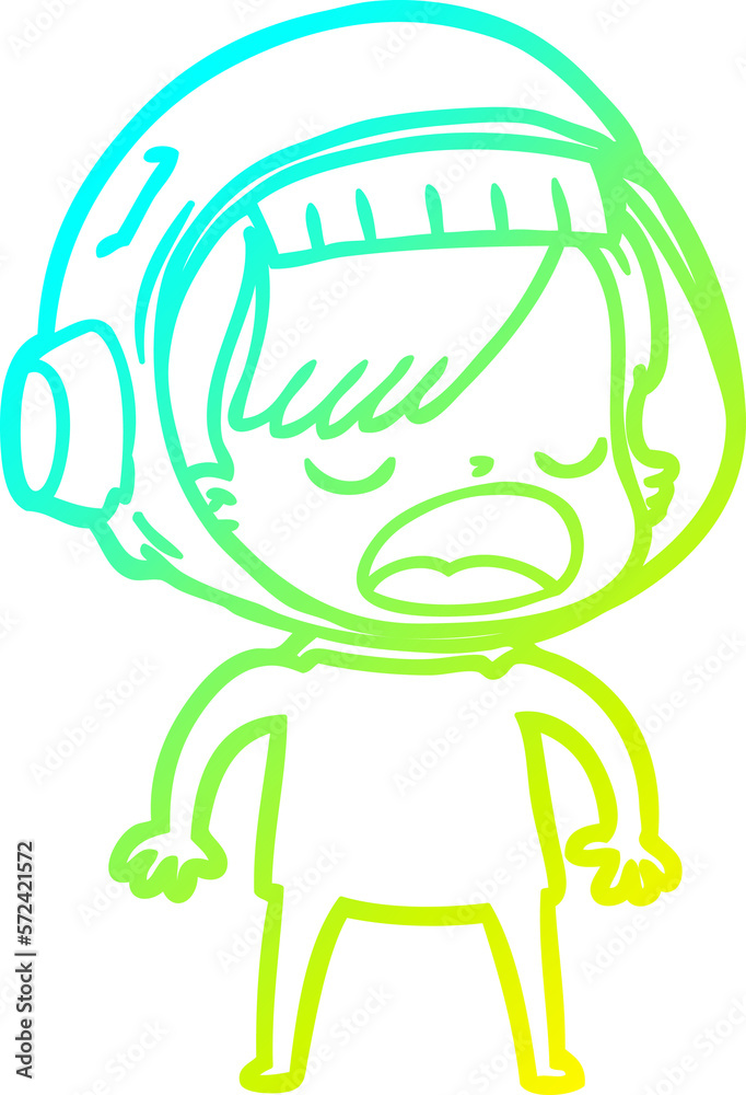 cold gradient line drawing cartoon astronaut woman explaining