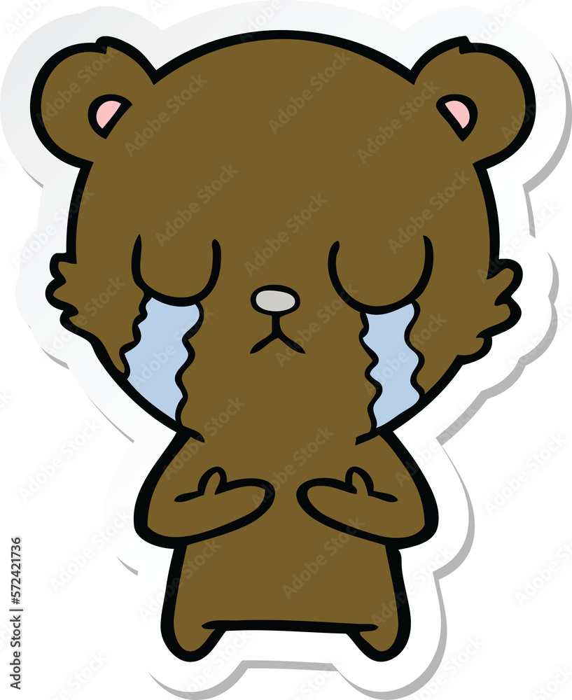 sticker of a crying cartoon bear