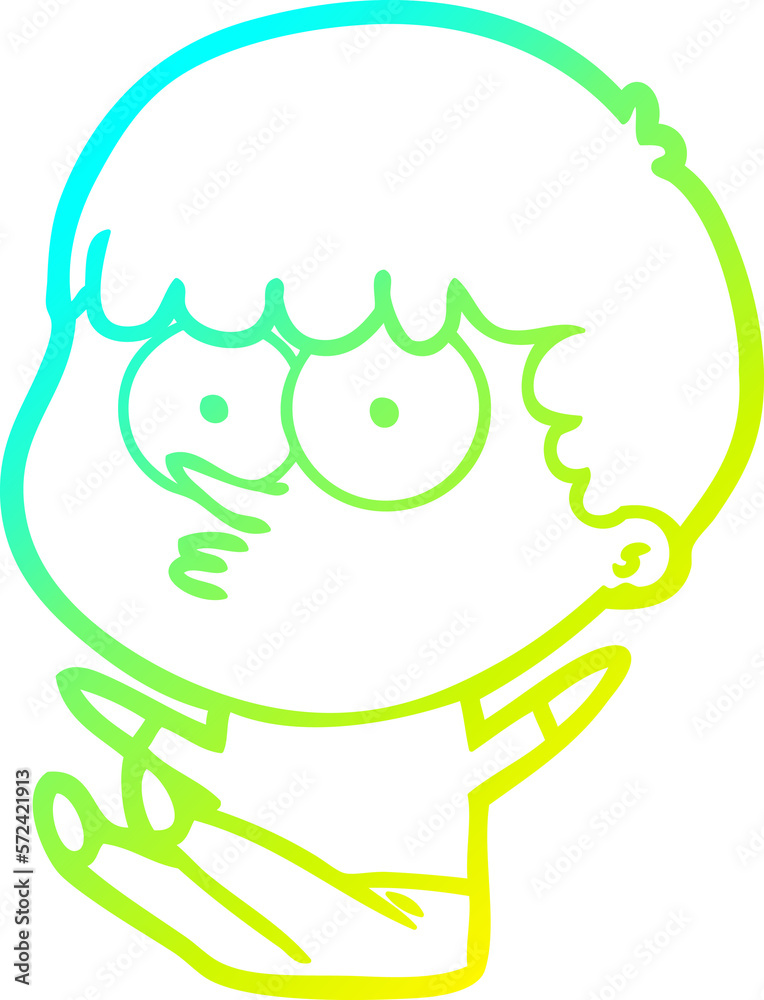 cold gradient line drawing cartoon boy sat waiting