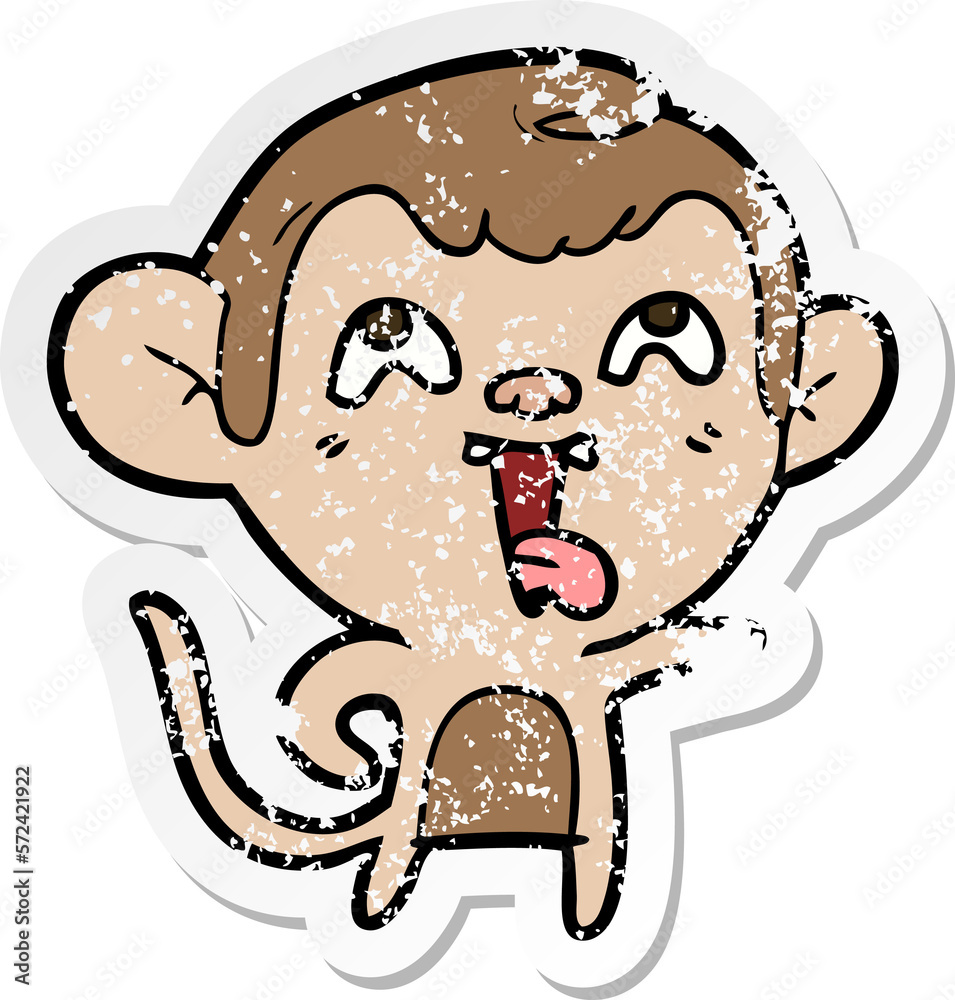 Fototapeta premium distressed sticker of a crazy cartoon monkey