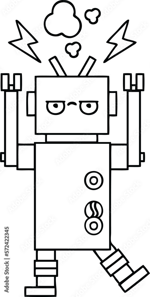 line drawing cartoon malfunctioning robot line drawing cartoon malfunctioning robot