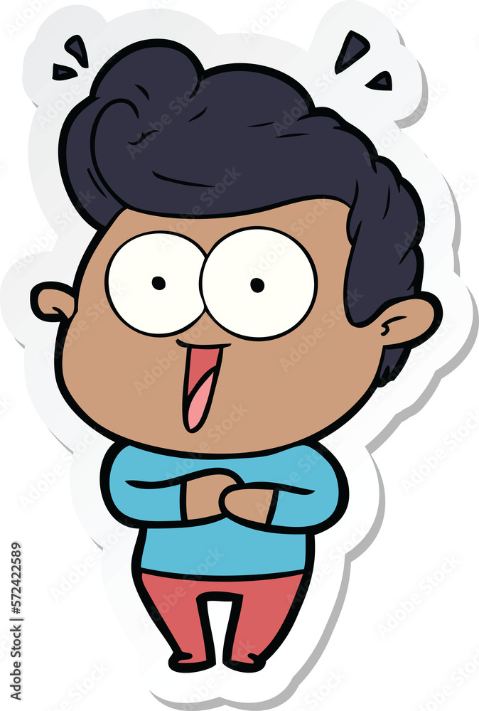 sticker of a cartoon excited man