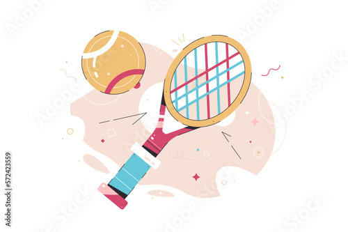 Tennis racket with tennisball. Colorful Vector illustration for web banner, presentations, social networks, documents, open, posters, mobile phone. 