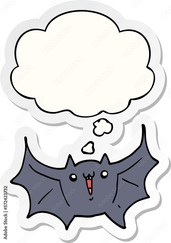cartoon happy vampire bat and thought bubble as a printed sticker cartoon happy vampire bat and thought bubble as a printed sticker