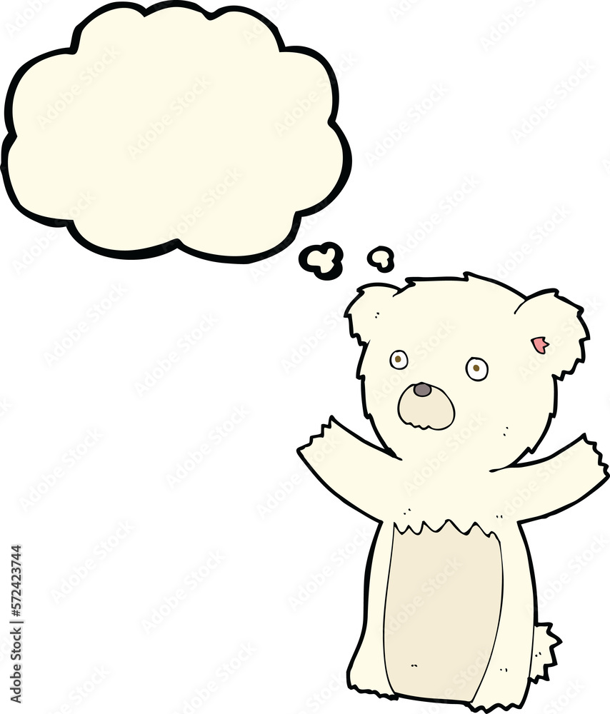 cartoon polar bear cub with thought bubble