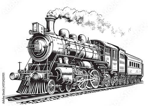 Steam Locomotive hand drawn sketch Vector illustration Transport