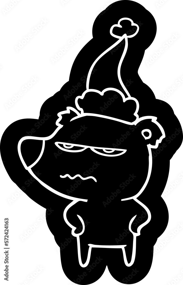 Fototapeta premium angry bear polar cartoon icon of a wearing santa hat