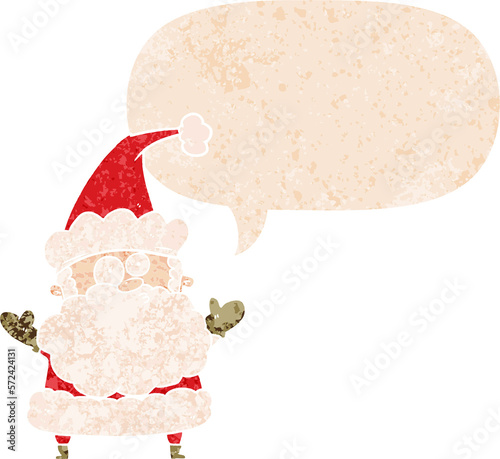 cartoon confused santa claus and speech bubble in retro textured style photo