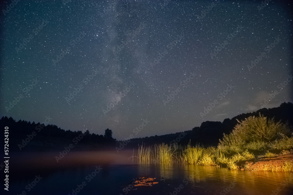Milky way over river at night