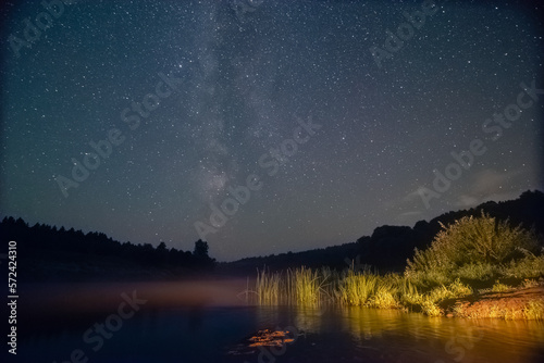 Milky way over river at night
