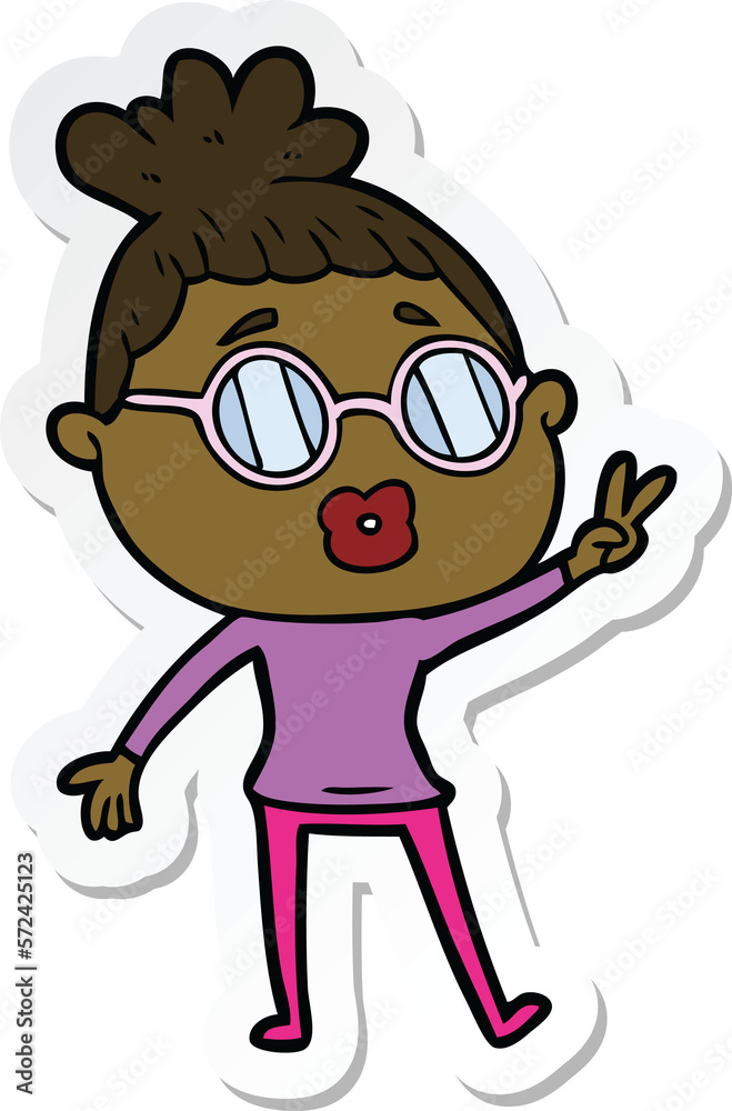sticker of a cartoon woman making peace sign sticker of a cartoon woman making peace sign