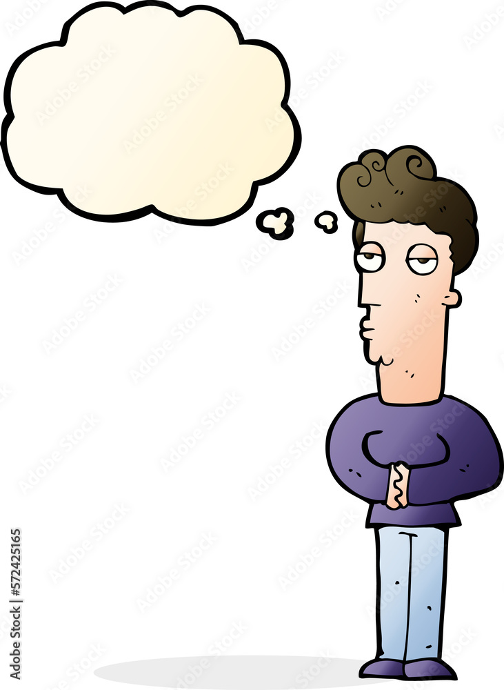 cartoon jaded man with thought bubble cartoon jaded man with thought bubble
