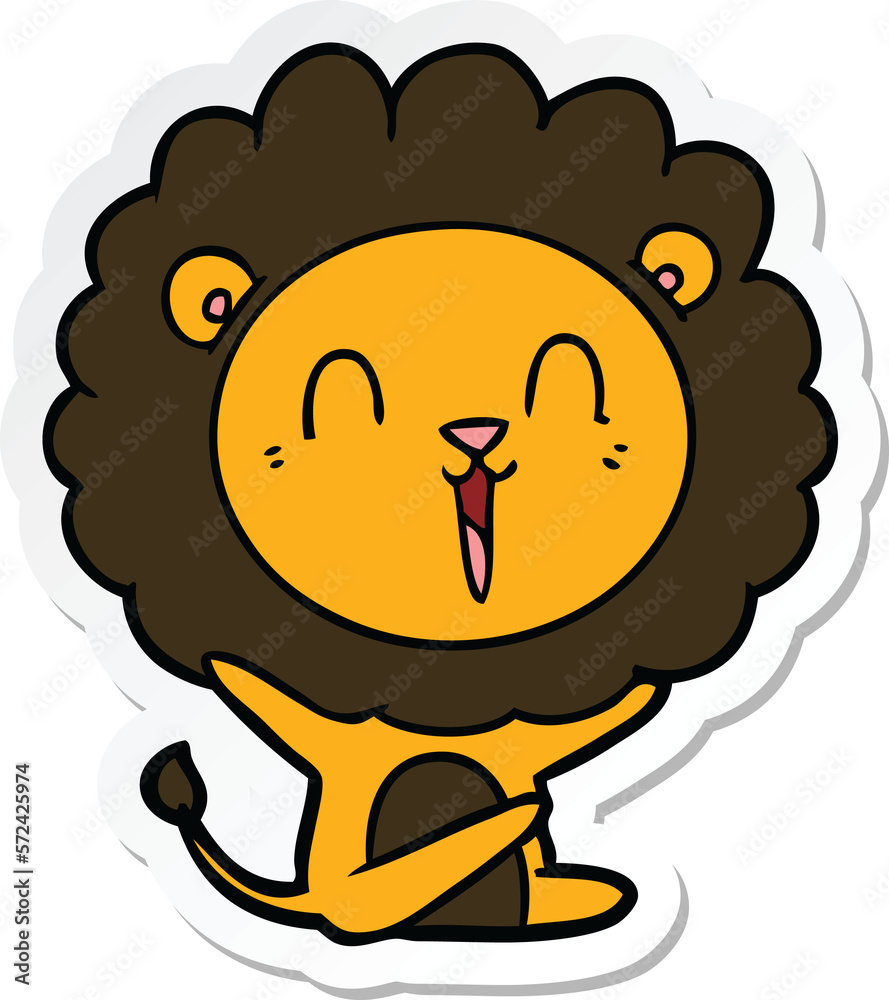 sticker of a laughing lion cartoon sticker of a laughing lion cartoon