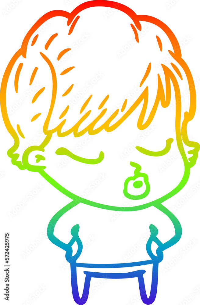 rainbow gradient line drawing cartoon woman with eyes shut rainbow gradient line drawing cartoon woman with eyes shut
