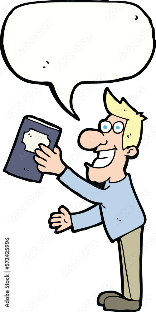 cartoon man with book with speech bubble cartoon man with book with speech bubble