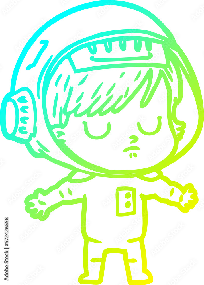 cold gradient line drawing cartoon astronaut woman