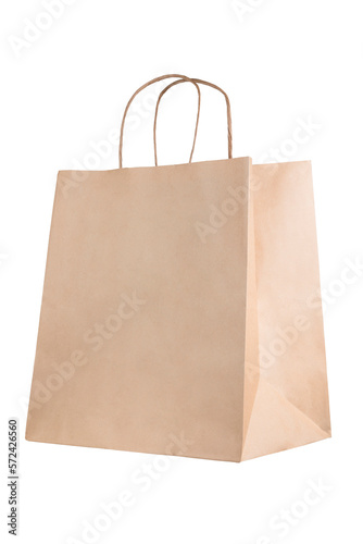 Recycled paper shopping bag on white background. Full Depth of field. Focus stacking. PNG