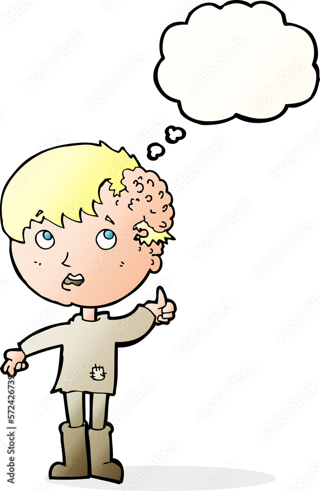 cartoon boy with growth on head with thought bubble cartoon boy with growth on head with thought bubble