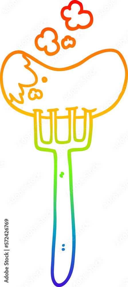 rainbow gradient line drawing cartoon sausage and fork rainbow gradient line drawing cartoon sausage and fork