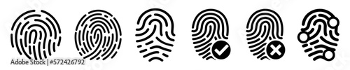 Set different fingerprint scanning icon sign – stock vector