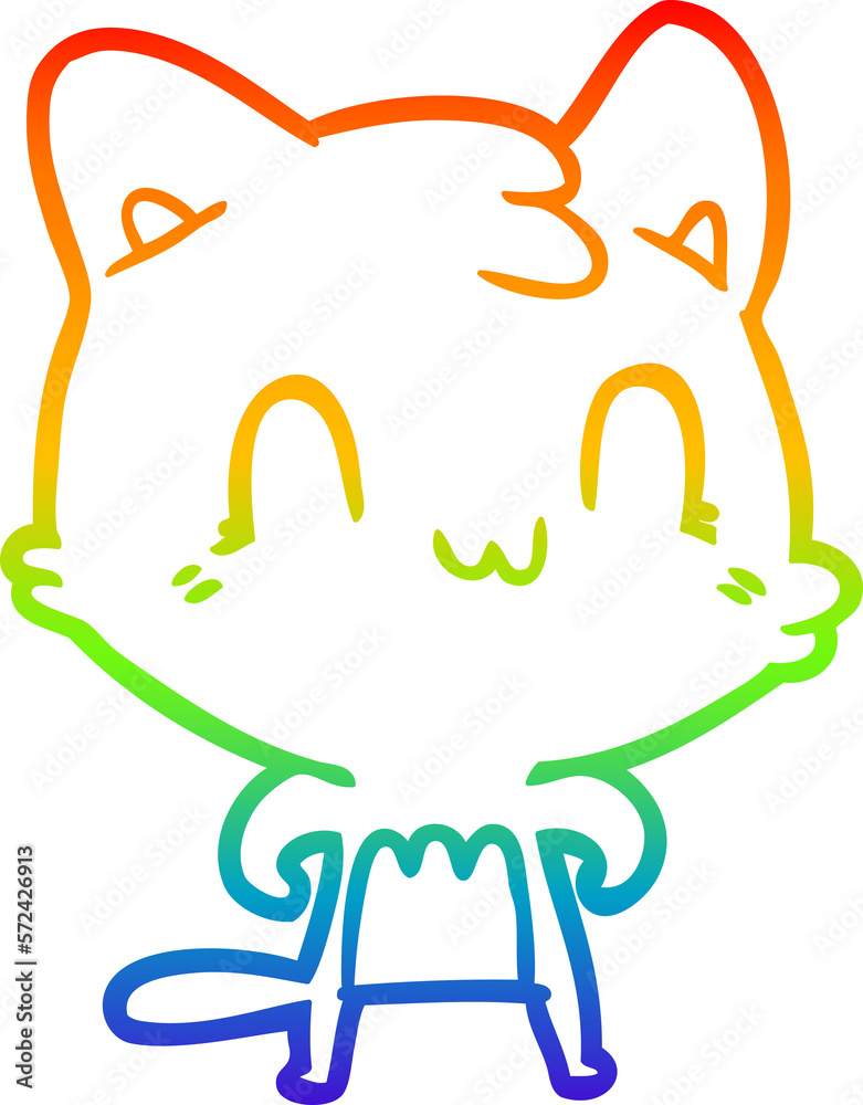 rainbow gradient line drawing cartoon happy cat