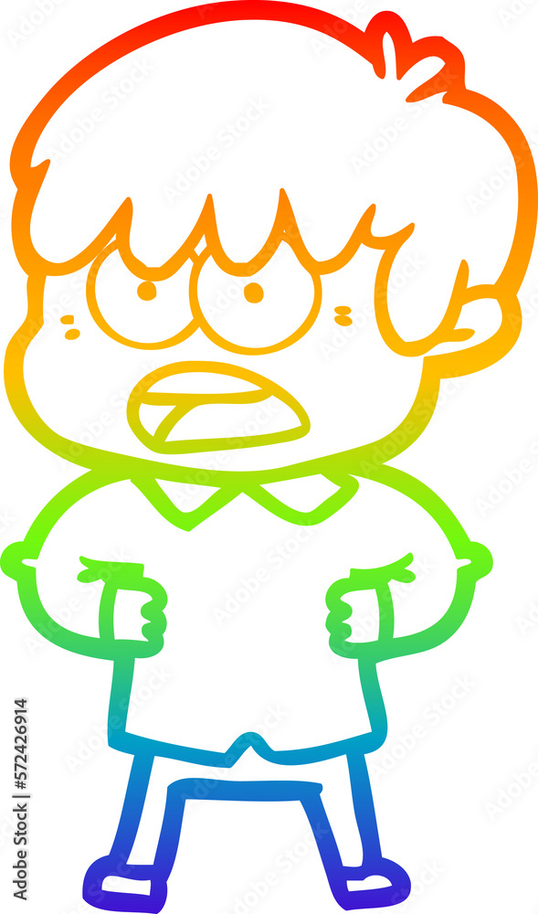 rainbow gradient line drawing worried cartoon boy rainbow gradient line drawing worried cartoon boy