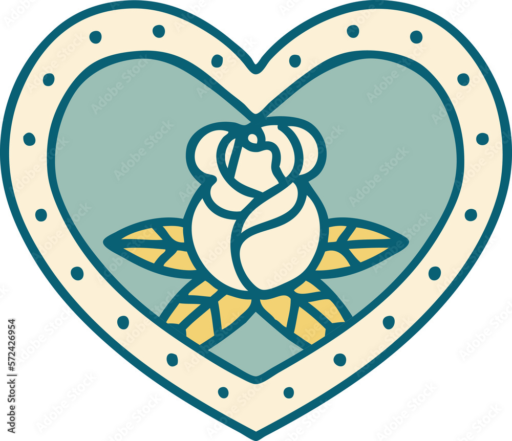 tattoo style icon of a heart and flowers tattoo style icon of a heart and flowers