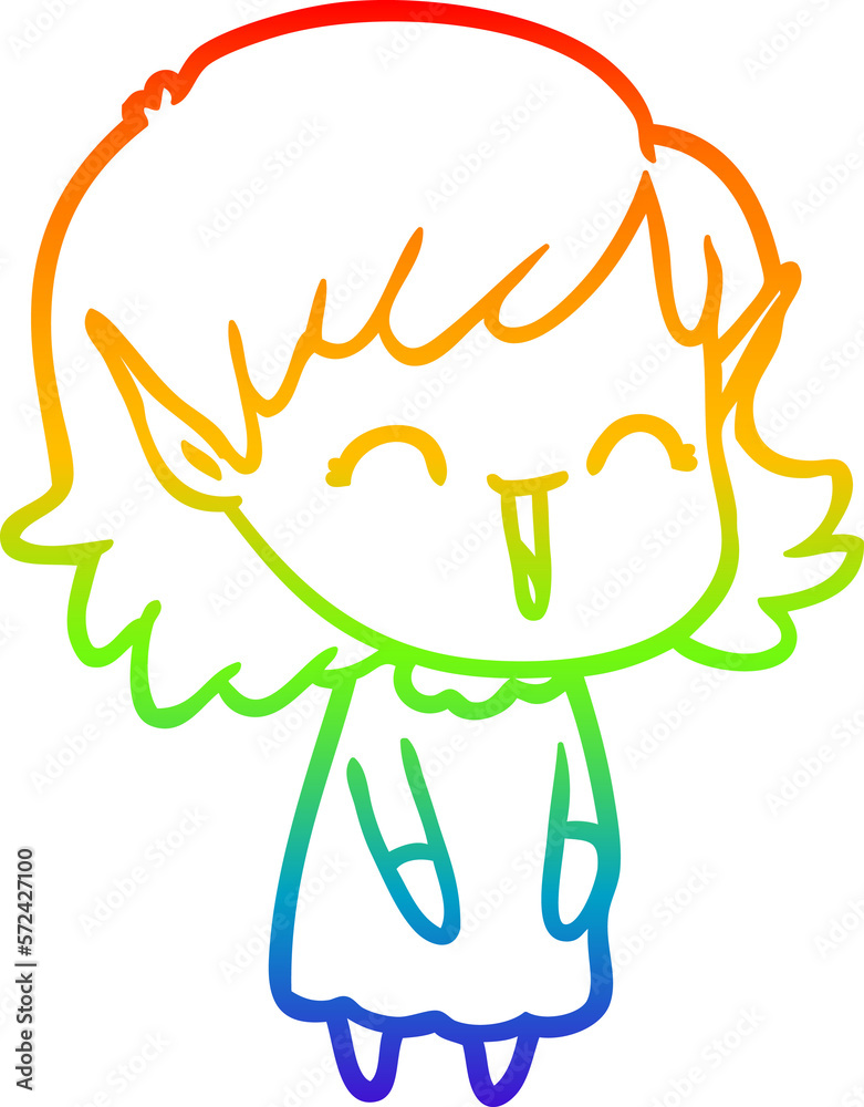 rainbow gradient line drawing cartoon elf girl