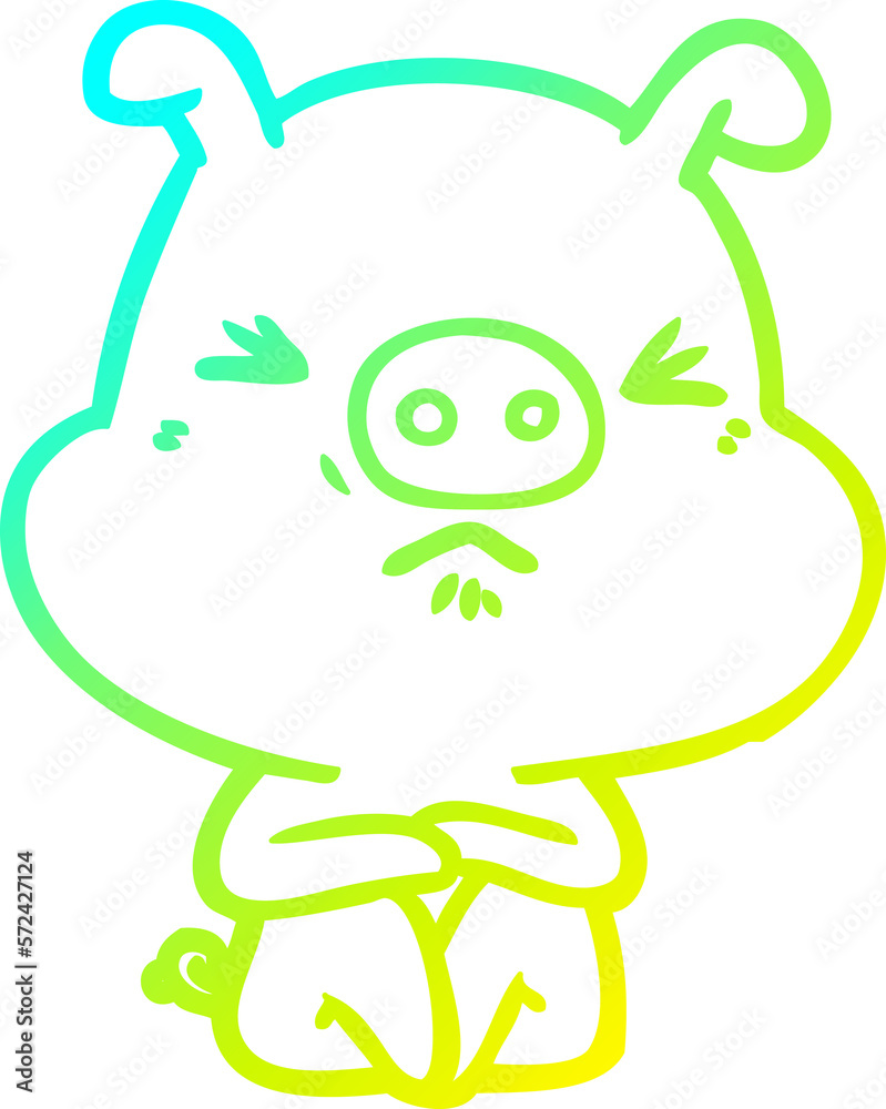 cold gradient line drawing cartoon angry pig sat waiting cold gradient line drawing cartoon angry pig sat waiting