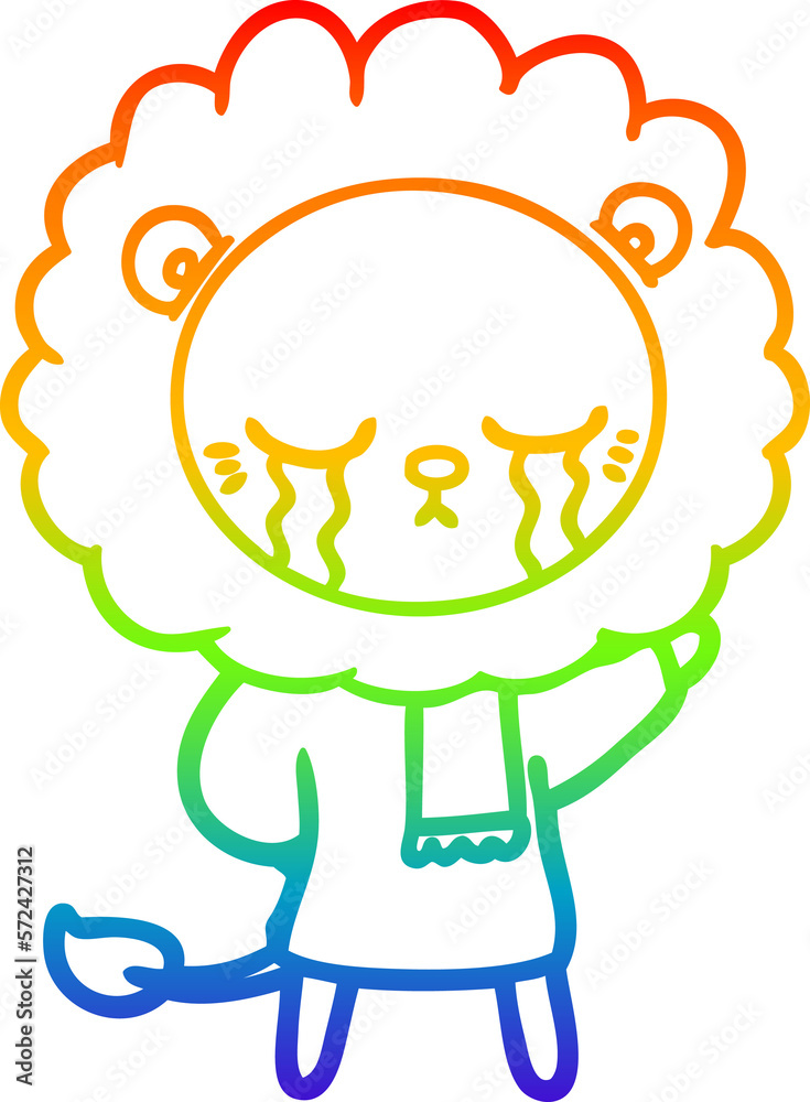 rainbow gradient line drawing crying cartoon lion