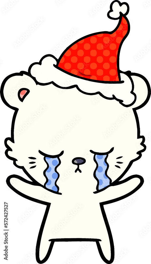 crying comic book style illustration of a polarbear wearing santa hat crying comic book style illustration of a polarbear wearing santa hat