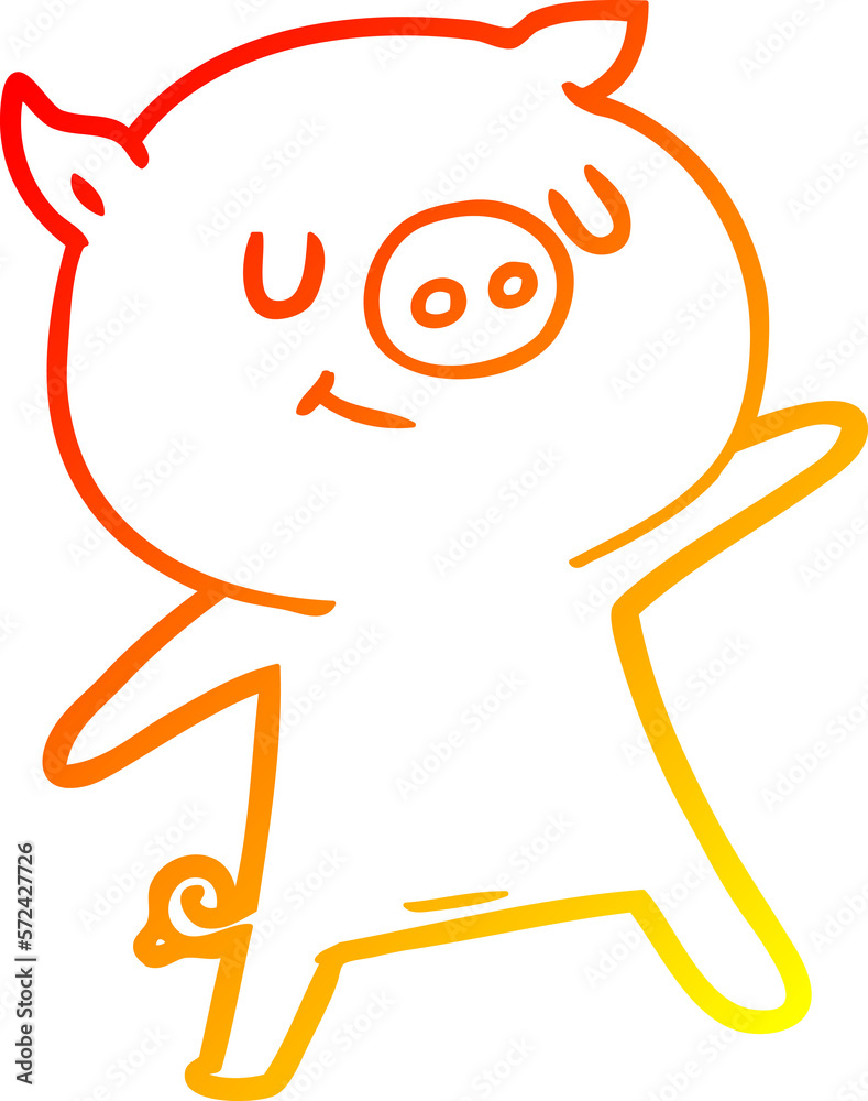 warm gradient line drawing happy cartoon pig waving warm gradient line drawing happy cartoon pig waving