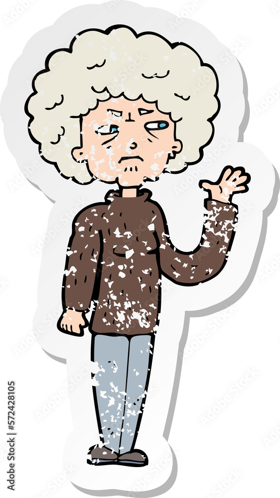 Fototapeta premium retro distressed sticker of a cartoon annoyed old woman waving