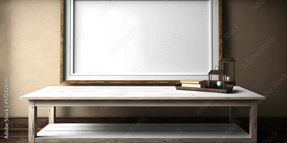 mock up frame with white table in living room. generative ai mock up frame with white table in living room. generative ai