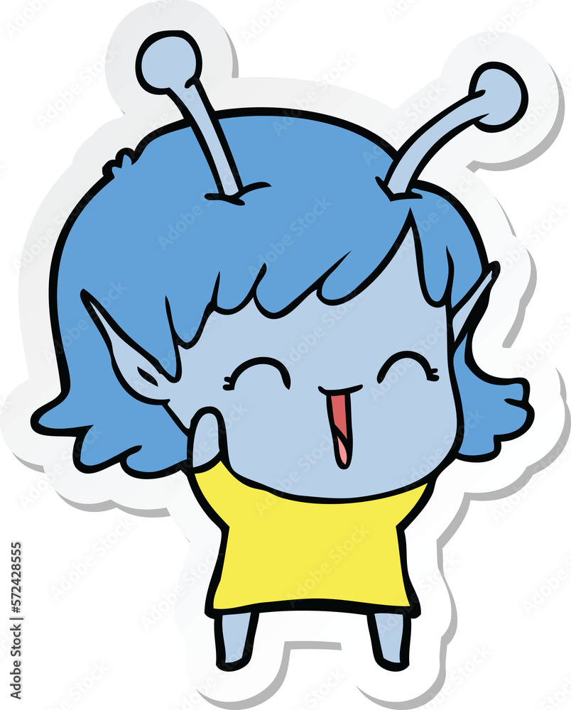 sticker of a cartoon alien girl laughing sticker of a cartoon alien girl laughing