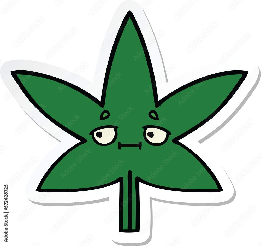 sticker of a cute cartoon marijuana leaf sticker of a cute cartoon marijuana leaf