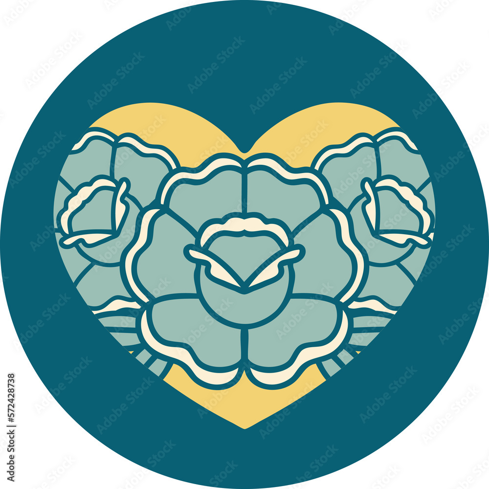 tattoo style icon of a heart and flowers tattoo style icon of a heart and flowers
