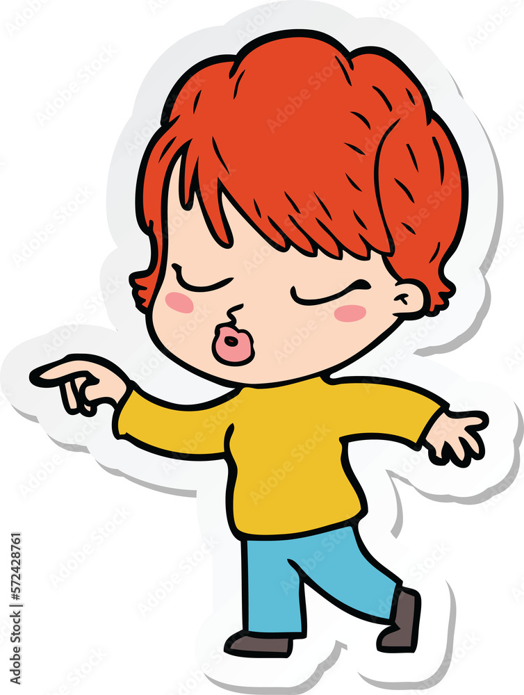 sticker of a cartoon woman with eyes shut sticker of a cartoon woman with eyes shut