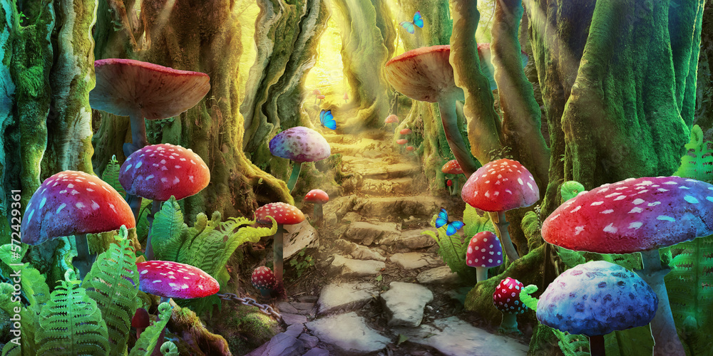 fantastic wonderland landscape with mushrooms illustration to the fairy fantastic wonderland landscape with mushrooms illustration to the fairy