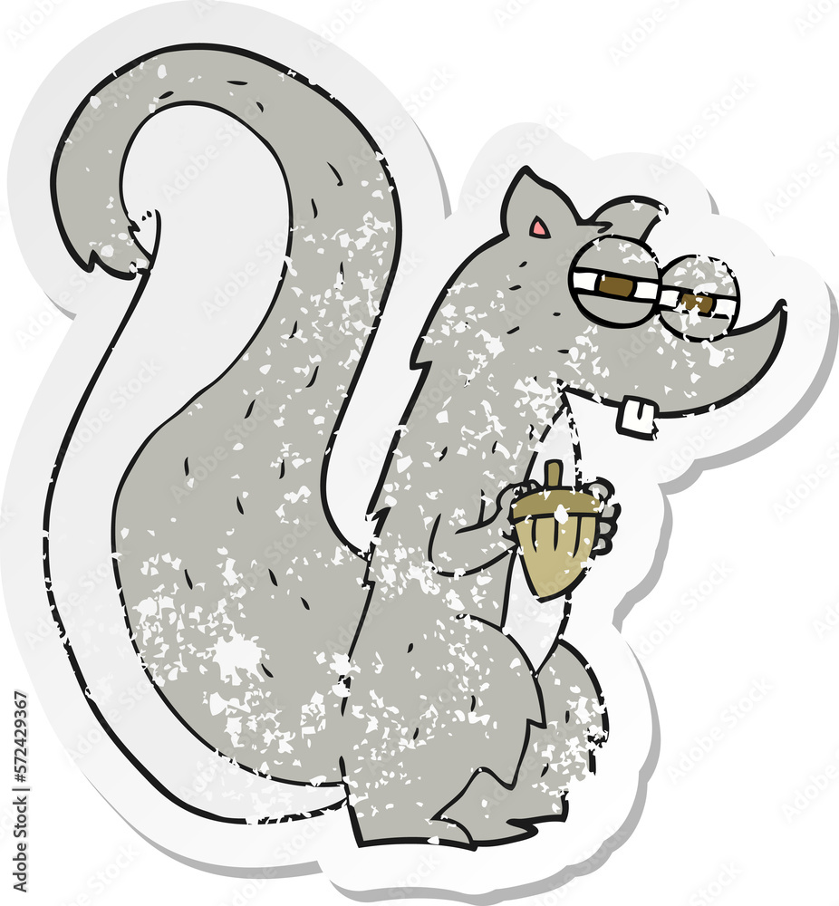 Fototapeta premium retro distressed sticker of a cartoon squirrel with nut