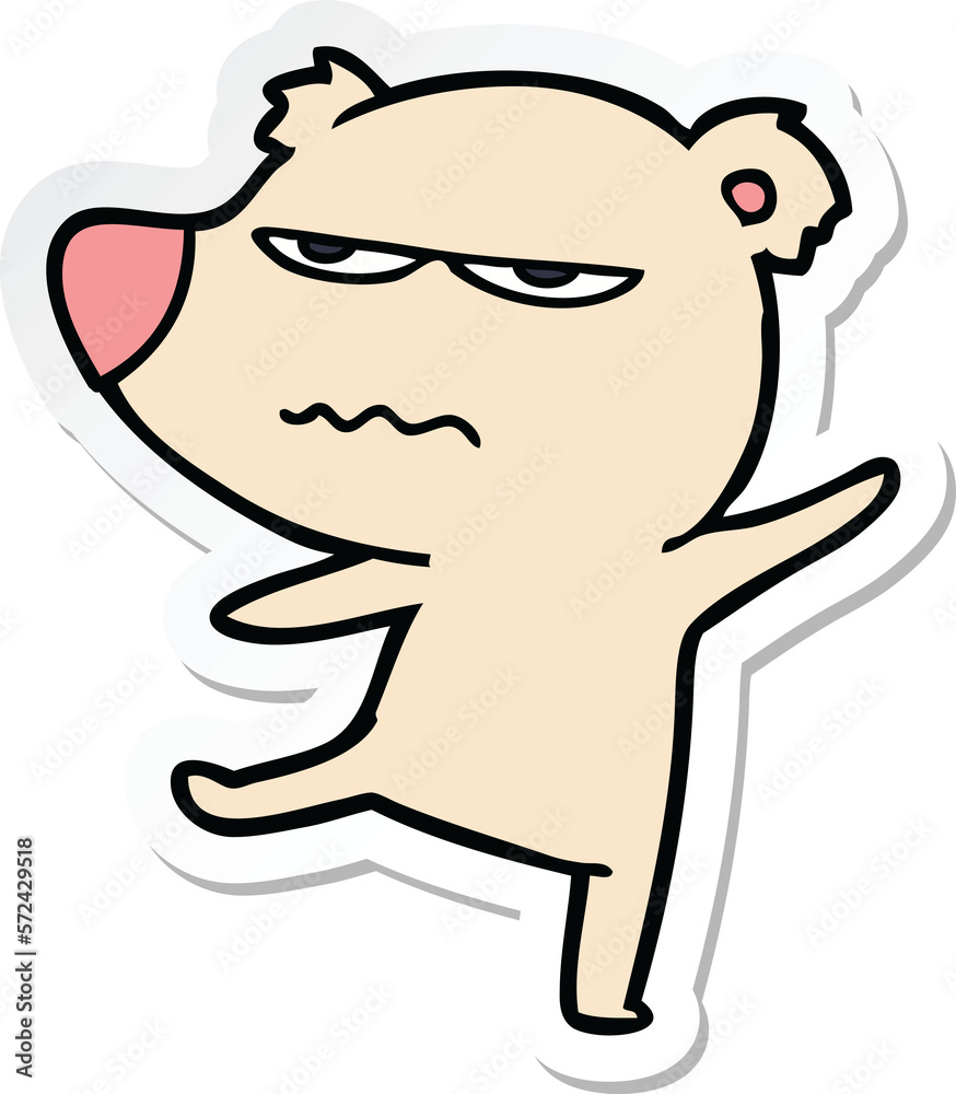 sticker of a annoyed bear cartoon pointing