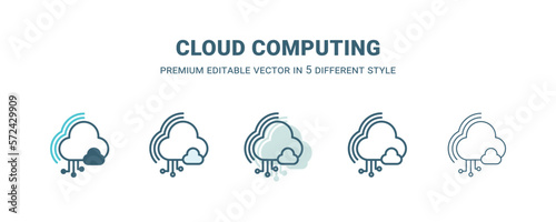 cloud computing icon in 5 different style. Outline, filled, two color, thin cloud computing icon isolated on white background. Editable vector can be used web and mobile