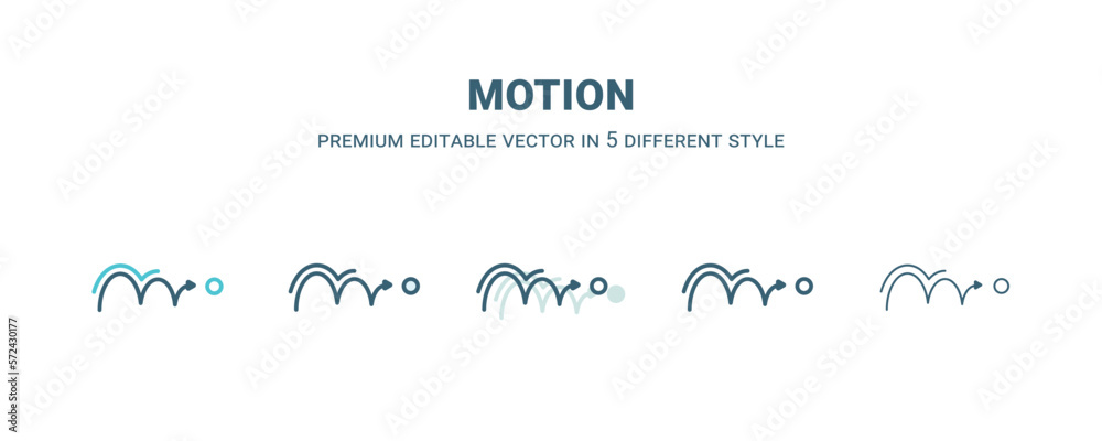 motion icon in 5 different style. Outline, filled, two color, thin motion icon isolated on white background. Editable vector can be used web and mobile
