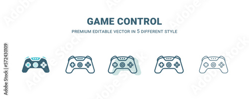 game control icon in 5 different style. Outline, filled, two color, thin game control icon isolated on white background. Editable vector can be used web and mobile