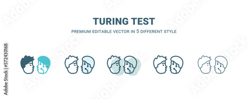 turing test icon in 5 different style. Outline, filled, two color, thin turing test icon isolated on white background. Editable vector can be used web and mobile