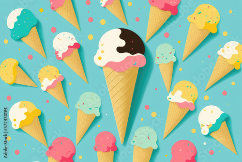 Seamless pattern with ice cream. Generative AI