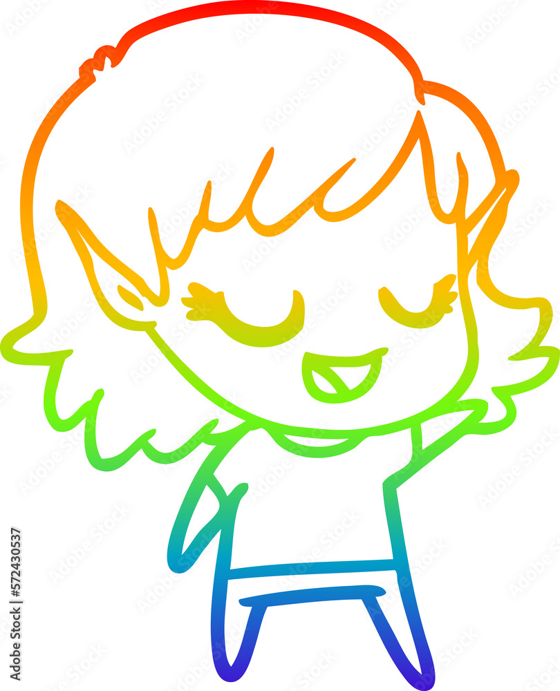 rainbow gradient line drawing happy cartoon elf girl rainbow gradient line drawing happy cartoon elf girl