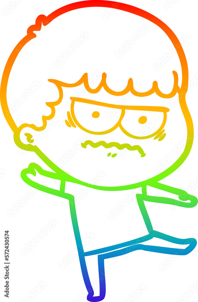 rainbow gradient line drawing cartoon annoyed man rainbow gradient line drawing cartoon annoyed man