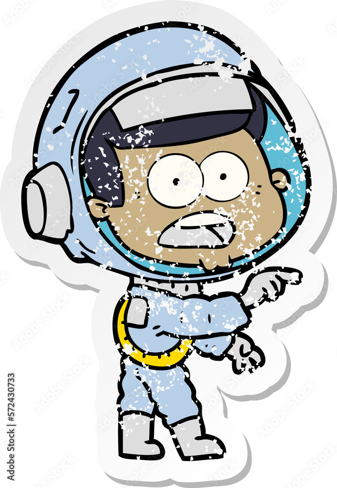 distressed sticker of a cartoon surprised astronaut distressed sticker of a cartoon surprised astronaut