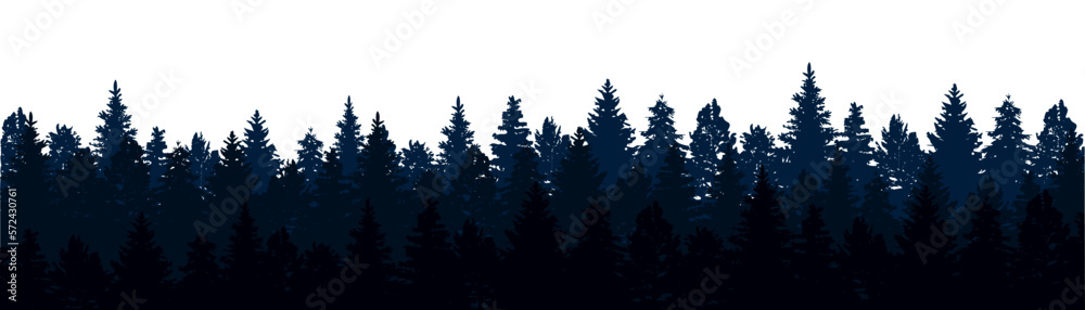 Forest nature landscape panorama view, group of trees silhouettes background. Set of pines, spruce and trees - stock vector